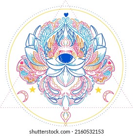 Vector illustration of mandala, isolated. Light, peace and spirit concept. Buddhism lotus symbol. Tattoo, spiritual yoga.