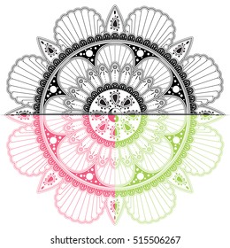 Vector illustration of the mandala. Monochrome and color view