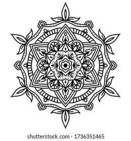Vector illustration. Mandala on a white background. Ethnic symmetric circular ornament. Decorative monochrome isolated element for design and print.