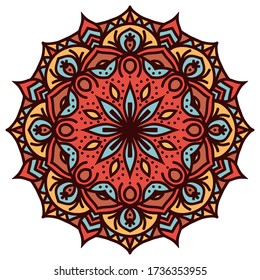 Vector illustration. Mandala on a white background. Ethnic symmetric circular ornament. Decorative isolated element for design and print.