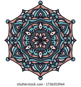 Vector illustration. Mandala on a white background. Ethnic symmetric circular ornament. Decorative isolated element for design and print.