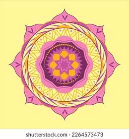 Vector illustration of mandala of purple, orange colours.
Idea for design products decoration, textile decoration.