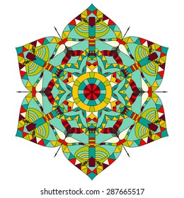 Vector illustration of mandala. Round ornament, hand drawn. Tribal style.