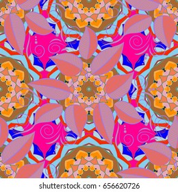 Vector illustration. Mandala style. Rich ethnic striped seamless pattern geometric design. Colored mandala on colorful background.