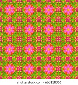 Vector illustration. Mandala style. Rich ethnic striped seamless pattern geometric design. Colored mandala on background.