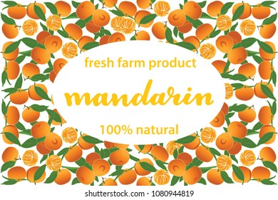 vector illustration of mandarin and leaf design with lettering mandarin background white and fruit and text fresh farm product 100% natural EPS10