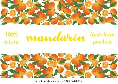vector illustration of mandarin and leaf design with lettering mandarin background white and fruit and text fresh farm product 100% natural EPS10