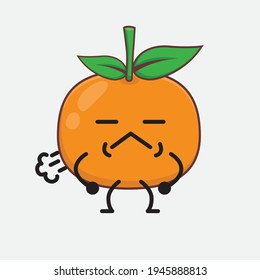 Ilustración vectorial del personaje Mandarin naranja con cara linda, manos simples y líneas de piernas en fondo aislado. Estilo de dibujo animado plano.
