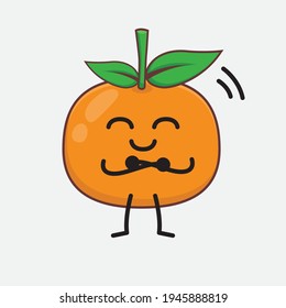 Vektorgrafik von Mandarin Orange Zeichen mit süßem Gesicht, einfachen Händen und Beinlinien Kunst auf isoliertem Hintergrund. Flacher Cartoon-Doodle-Stil.