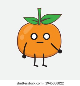 Vector Illustration of Mandarin Orange Character with cute face, simple hands and leg line art on Isolated Background. Flat cartoon doodle style.