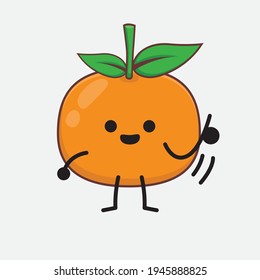 Vector Illustration of Mandarin Orange Character with cute face, simple hands and leg line art on Isolated Background. Flat cartoon doodle style.