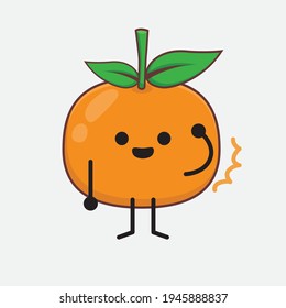 Vector Illustration of Mandarin Orange Character with cute face, simple hands and leg line art on Isolated Background. Flat cartoon doodle style.