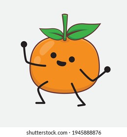 Vector Illustration of Mandarin Orange Character with cute face, simple hands and leg line art on Isolated Background. Flat cartoon doodle style.