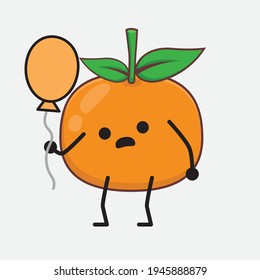 Vector Illustration of Mandarin Orange Character with cute face, simple hands and leg line art on Isolated Background. Flat cartoon doodle style.
