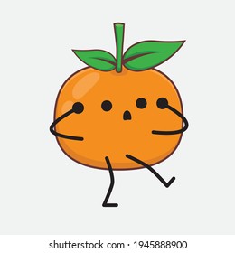 Ilustración vectorial del personaje Mandarin naranja con cara linda, manos simples y líneas de piernas en fondo aislado. Estilo de dibujo animado plano.