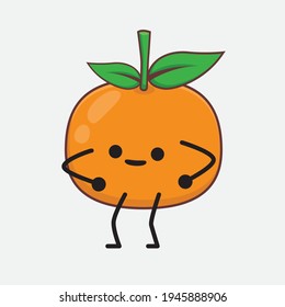 Vector Illustration of Mandarin Orange Character with cute face, simple hands and leg line art on Isolated Background. Flat cartoon doodle style.