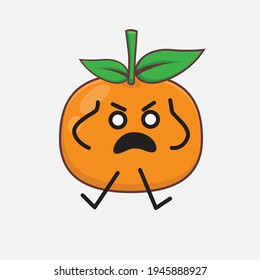 Vector Illustration of Mandarin Orange Character with cute face, simple hands and leg line art on Isolated Background. Flat cartoon doodle style.