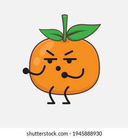 Vektorgrafik von Mandarin Orange Zeichen mit süßem Gesicht, einfachen Händen und Beinlinien Kunst auf isoliertem Hintergrund. Flacher Cartoon-Doodle-Stil.