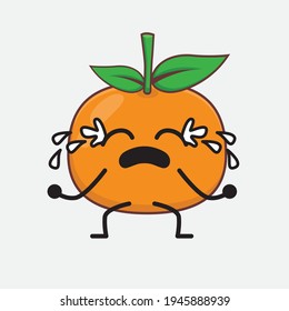 Ilustración vectorial del personaje Mandarin naranja con cara linda, manos simples y líneas de piernas en fondo aislado. Estilo de dibujo animado plano.