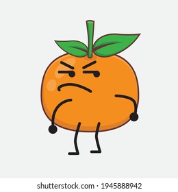 Vector Illustration of Mandarin Orange Character with cute face, simple hands and leg line art on Isolated Background. Flat cartoon doodle style.