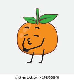 Ilustración vectorial del personaje Mandarin naranja con cara linda, manos simples y líneas de piernas en fondo aislado. Estilo de dibujo animado plano.