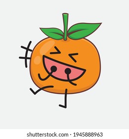 Ilustración vectorial del personaje Mandarin naranja con cara linda, manos simples y líneas de piernas en fondo aislado. Estilo de dibujo animado plano.