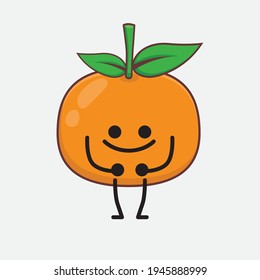 Vector Illustration of Mandarin Orange Character with cute face, simple hands and leg line art on Isolated Background. Flat cartoon doodle style.