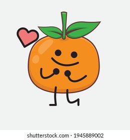 Vector Illustration of Mandarin Orange Character with cute face, simple hands and leg line art on Isolated Background. Flat cartoon doodle style.