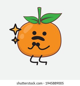 Vector Illustration of Mandarin Orange Character with cute face, simple hands and leg line art on Isolated Background. Flat cartoon doodle style.