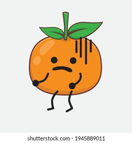 Vector Illustration of Mandarin Orange Character with cute face, simple hands and leg line art on Isolated Background. Flat cartoon doodle style.