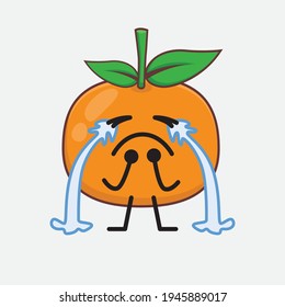 Vector Illustration of Mandarin Orange Character with cute face, simple hands and leg line art on Isolated Background. Flat cartoon doodle style.