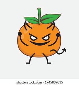Vector Illustration of Mandarin Orange Character with cute face, simple hands and leg line art on Isolated Background. Flat cartoon doodle style.