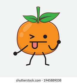 Ilustración vectorial del personaje Mandarin naranja con cara linda, manos simples y líneas de piernas en fondo aislado. Estilo de dibujo animado plano.