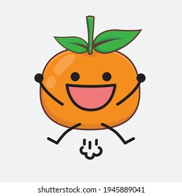 Vector Illustration of Mandarin Orange Character with cute face, simple hands and leg line art on Isolated Background. Flat cartoon doodle style.