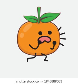 Vector Illustration of Mandarin Orange Character with cute face, simple hands and leg line art on Isolated Background. Flat cartoon doodle style.