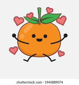 Vector Illustration of Mandarin Orange Character with cute face, simple hands and leg line art on Isolated Background. Flat cartoon doodle style.