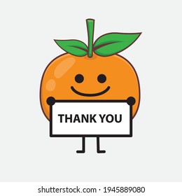 Vector Illustration of Mandarin Orange Character with cute face, simple hands and leg line art on Isolated Background. Flat cartoon doodle style.