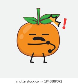 Vector Illustration of Mandarin Orange Character with cute face, simple hands and leg line art on Isolated Background. Flat cartoon doodle style.
