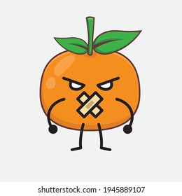 Vector Illustration of Mandarin Orange Character with cute face, simple hands and leg line art on Isolated Background. Flat cartoon doodle style.