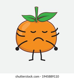 Vector Illustration of Mandarin Orange Character with cute face, simple hands and leg line art on Isolated Background. Flat cartoon doodle style.