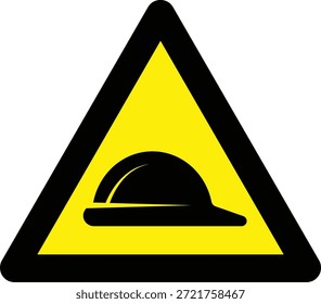 Ilustración vectorial de una señal de advertencia obligatoria sobre el casco de seguridad dentro de un símbolo triangular amarillo de peligro, que indique los requisitos de protección de la cabeza y la seguridad en el lugar de trabajo.