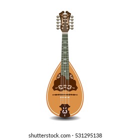 Vector illustration of mandolin isolated on white background. Resonator musical instrument. Folk music mandolin.