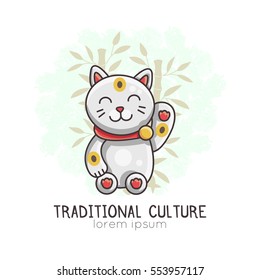 Vector illustration of Maneki Neko. All objects are conveniently grouped and easily editable