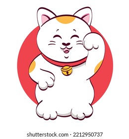 vector illustration of maneki neko cat. japanese symbol of good luck, welness and success