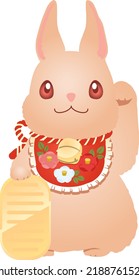 Vector illustration of a "maneki rabbit", inspired by the beckoning cat or "maneki neko", a good-luck charm. Recommended for New Year's cards and New Year's greetings.