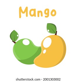 vector illustration of a Mango. Mango illustration with cute cartoon style, suitable for children's education of fruit introduction, for icon about fruit, for summer icon and logo.