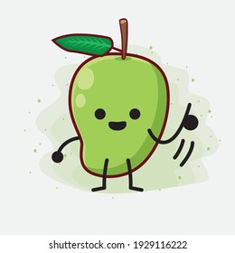 Ilustración vectorial del personaje de la fruta de Mango con cara linda, manos simples y líneas de piernas en fondo aislado. Estilo de dibujo animado plano.