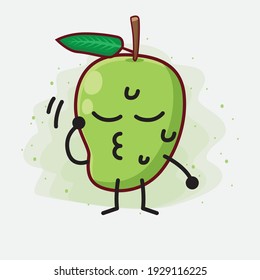 Vector Illustration of Mango Fruit Character with cute face, simple hands and leg line art on Isolated Background. Flat cartoon doodle style.