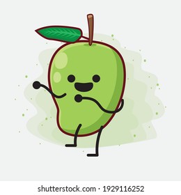 Ilustración vectorial del personaje de la fruta de Mango con cara linda, manos simples y líneas de piernas en fondo aislado. Estilo de dibujo animado plano.