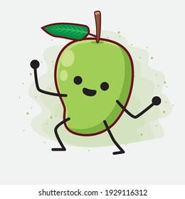 Vektorgrafik des Mango Fruchtzeichens mit süßem Gesicht, einfachen Händen und Beinlinien-Kunst auf isoliertem Hintergrund. Flacher Cartoon-Doodle-Stil.